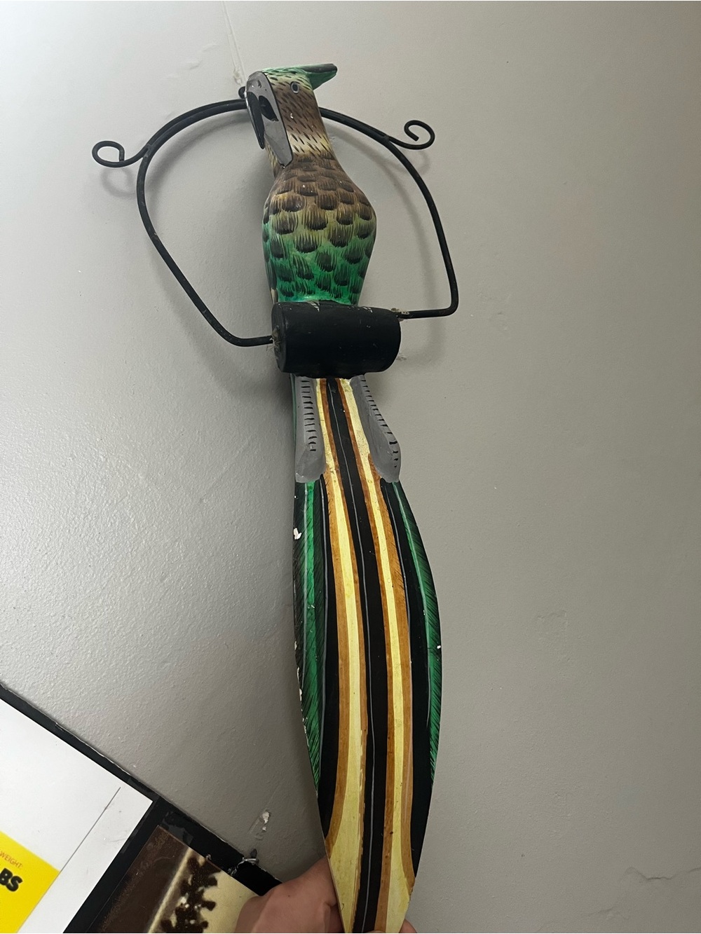 Vintage Green and Gold Parrot hanging Wall Accent